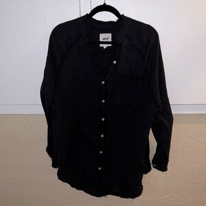 Charcoal Gray Aerie Pool-to-Party linen-blend button up